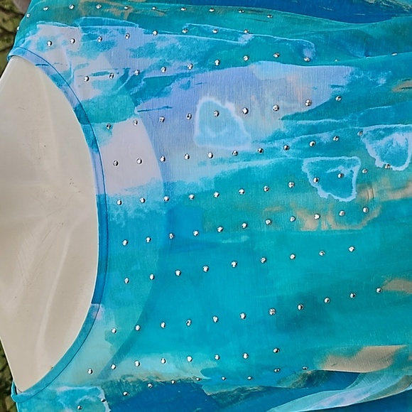 ALFANI Size M/L art abstract aqua polyester decorated blouse & camisole set - Picture 4 of 10